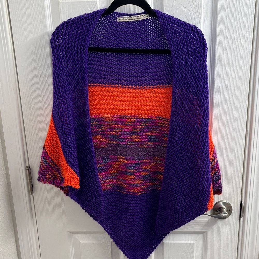 Vintage Handcrafted BOHO Colorful Knit Women Shawl/Wrap - Purple oh my!